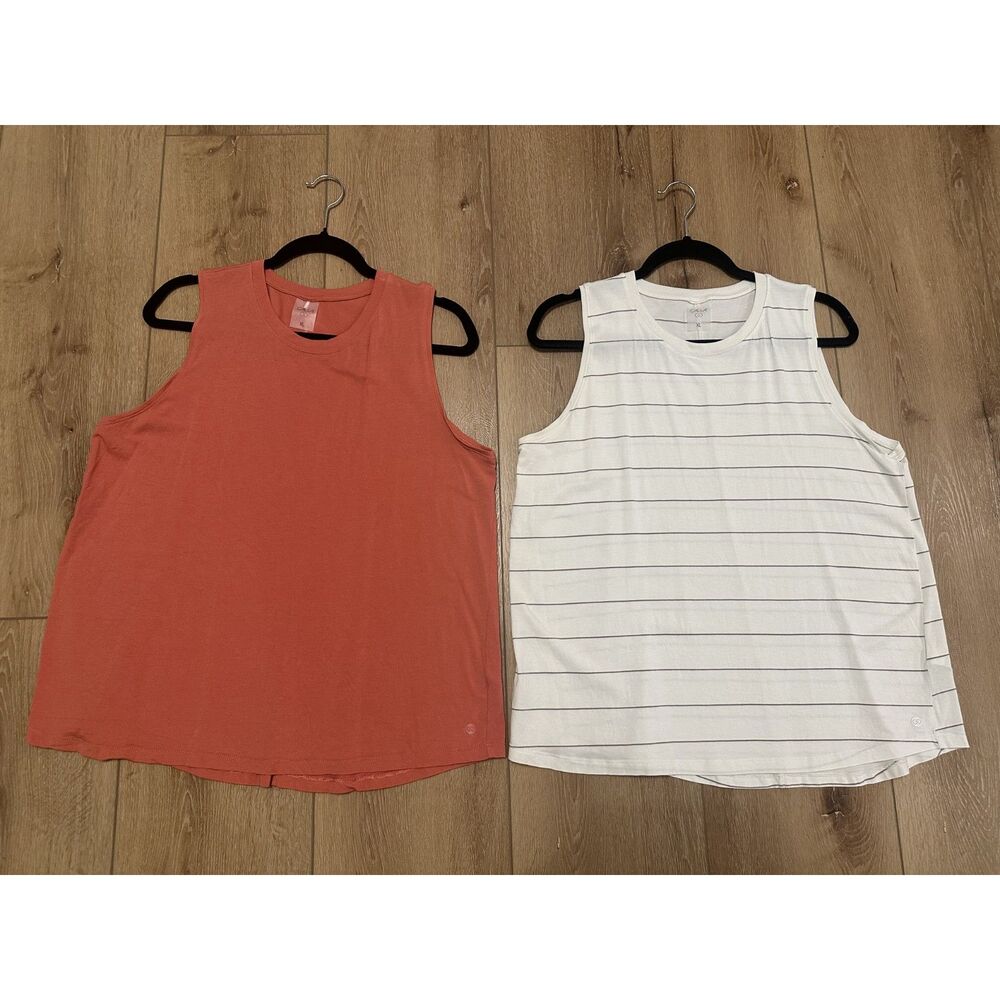 Women's Calia Tank Tops Lot of 2 White/Gray Striped & Coral XL EUC!